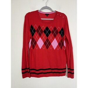 Talbots Multi Color Red Argyle Lightweight Sweater Size Medium *flaw*